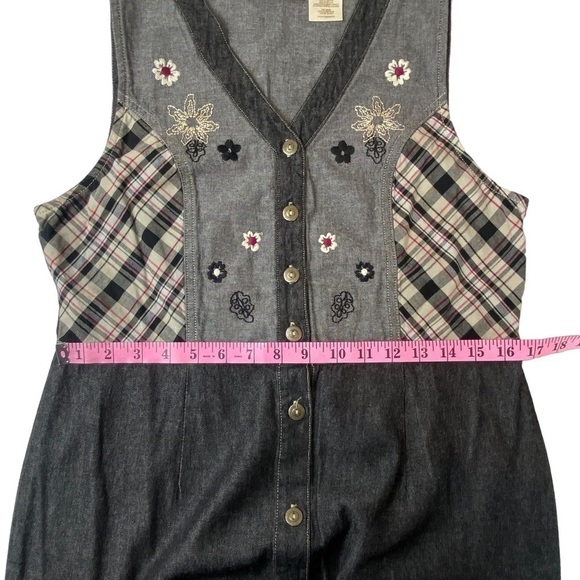 Vintage Denim Pinafore Jumper Embroidered Button Front Maxi Dress Sz Small‎ - Picture 6 of 7